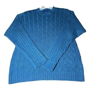 Towncraft Vintage Blue Sweater Ramie Cotton Blend Soft Long Sleeve Mens Size L
